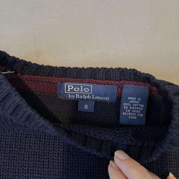 Polo Ralph Lauren Maroon/Blue Striped Size 6 Crew Neck Knit Sweater Boy's Preppy - Picture 4 of 7
